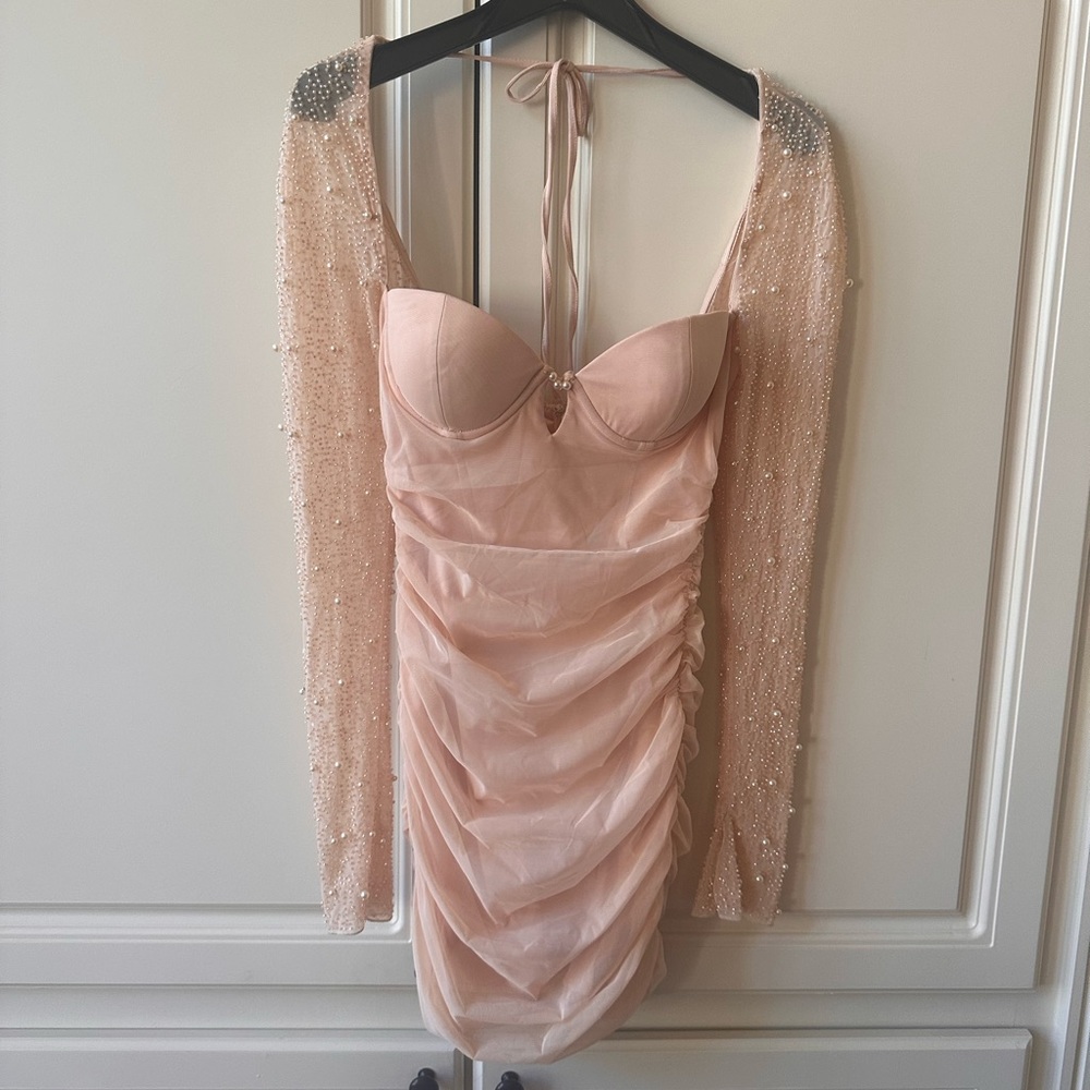Oh Polly st Germain beaded long sleeve mini dress